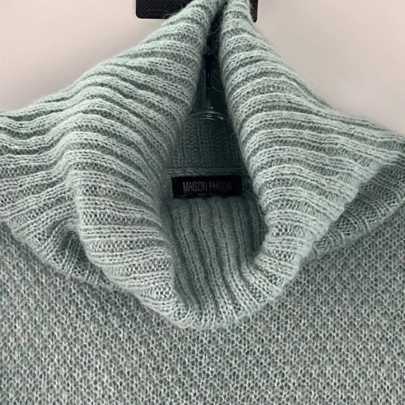 Maison Pholya Mohair Wool Blend Cowl Neck Tunic Sweater Dolman Fringe Sleeve M - Picture 4 of 12